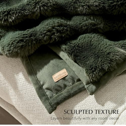 EverGrace Faux Rabbit Fur Bubble Throw Blanket, 50"x60", Green - color: Solid Green, size: 50"x60"