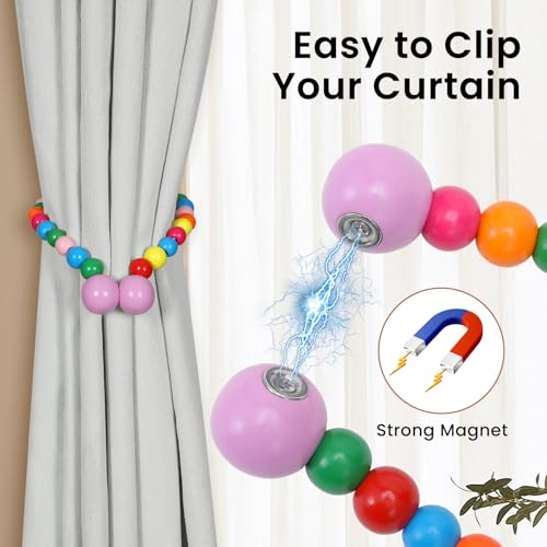 KLOGTSIND Magnetic Curtain Tiebacks, 2 Pack Wood Bead Curtain Holdbacks - color: Multicolor