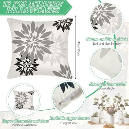 Flutesan 12 Pcs Pillow Covers 18x18 Geometric Linen for Couch, Gray - color: Gray