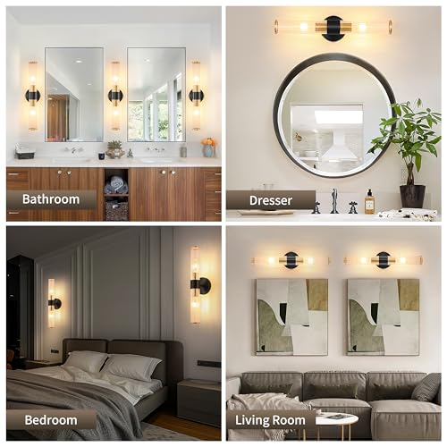 Black Gold Battery Operated Wall Sconces Set of Two, Sconces Wall Decor - color: Black Gold