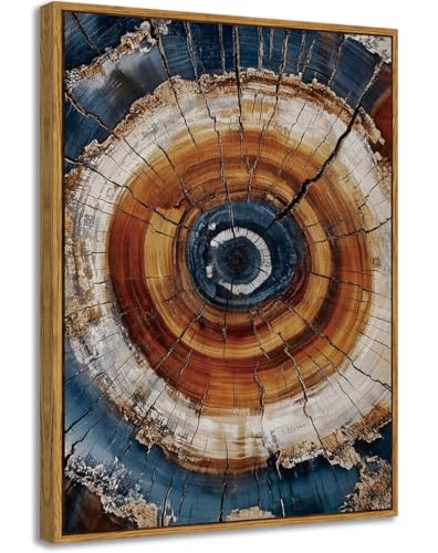 BingruiArt Faux Wood Tree Ring 05 Canvas Wall Art 12x16 Framed - color: Tree Ring - 05, size: 16"L x 12"W