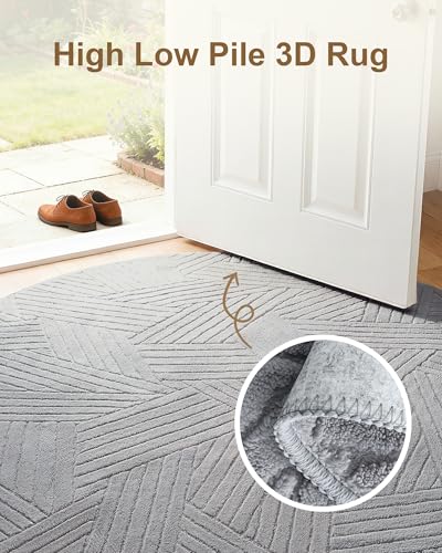 Carvapet 6.5ft Round Rug Yarn Light Grey Washable High Low Pile Carpet - color: Yarn Light Gray, size: 6.5' Round