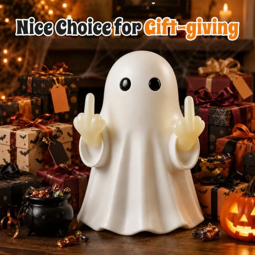 Halloween Ghost Light Glow Cute Finger Ghost Statue - color: Large White Ornament