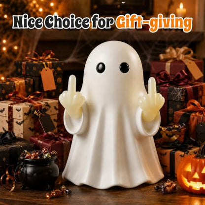 Halloween Ghost Light Glow Cute Finger Ghost Statue - color: Large White Ornament
