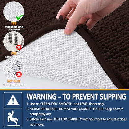Arotive Bathroom Rugs 34x21, Soft Absorbent Shaggy Chenille Bath Rugs - color: Brown, size: 34" X 21"