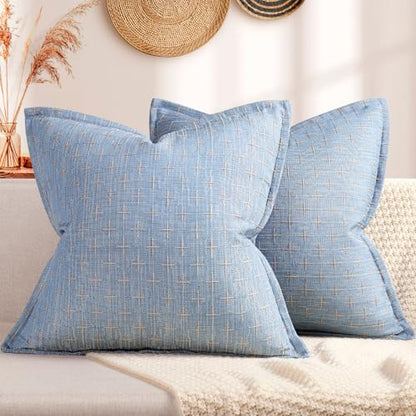 ZWJD Pillow Covers 20x20 Set of 2 Soft Polyester Textured Pillow Covers with Stylish Flange Edge Cozy Farmhouse Throw Pillows for Couch Bed Sofa Living Room - color: Blue, size: 20" x 20" (Pack of 2)