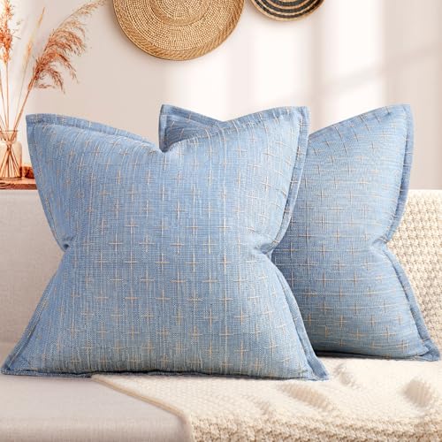 ZWJD Pillow Covers 24x24 Set of 2 Soft Polyester Textured Pillow Covers with Stylish Flange Edge Cozy Farmhouse Throw Pillows for Couch Bed Sofa Living Room - color: Blue, size: 24" x 24" (Pack of 2)