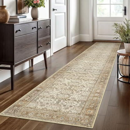 SIILOOM 2x10 Washable Runner Rug Non Slip Soft Area Rug for Hallway Kitchen - color: Beige/Brown, size: 2' x 10' (Runner)