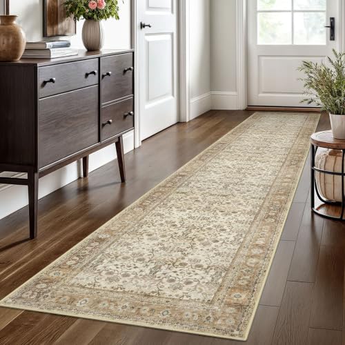 SIILOOM 2x10 Washable Runner Rug Non Slip Soft Area Rug for Hallway Kitchen - color: Beige/Brown, size: 2' x 10' (Runner)