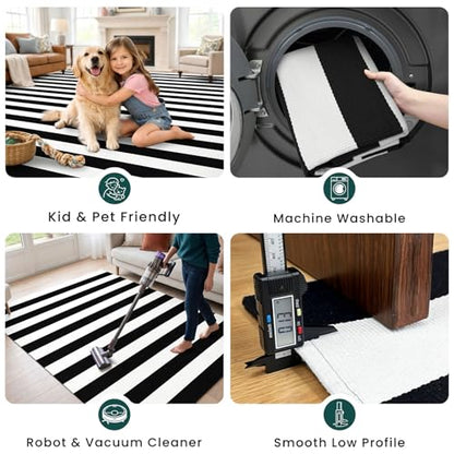 KOZYFLY Black and White Area Rug 3x5 Ft Washable - color: Black and White, size: 3' x 5' (Rectangular)