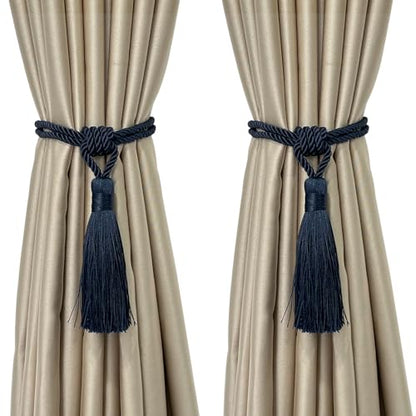 2 Pack Curtain Tiebacks Handmade Tassel Rope Curtain Holdbacks - color: Navy, size: 2p