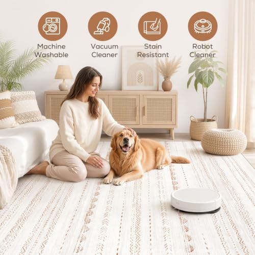 Nakagishi Boho 6x9 Area Rug Living Room Rugs Machine Washable Brown - color: Beige Brown, size: 6' X 9' (Rectangular)