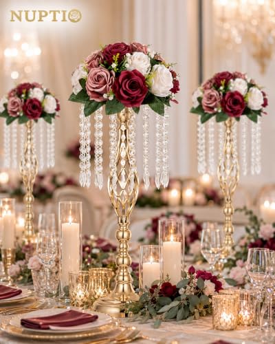 NUPTIO Artificial Flower Centrepieces for Tables: Fake Rose Balls, 2 Pcs - color: Burgundy & Dusty Rose & Creamy White, size: 2 Pcs