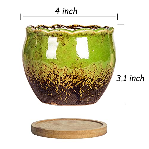 Succulent Pots, 4 Inch Small Plant Pots with Drainage Tray Set of 6 - color: Blue/Green/Red/White/Yellow/Light Blue - 4 Inch