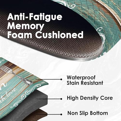 Arttown Anti-Fatigue Kitchen Rug Set of 2, Waterproof Non-Slip, Farmhouse - color: Teal Tablespoon Kitchen Mat, size: 17.3 x 47 inch + 17.3 x 29 in