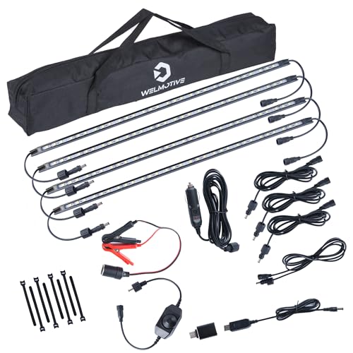 12V LED Interior Light Bar Kit, 4 Bars White Adjustable Brightness RV Camping Lights - Waterproof IP67, Magnetic & Strap Mount, Portable Lighting for Tent, Car, Trailer, Boat, Truck, Off-Road, Cabin - color: white light/black