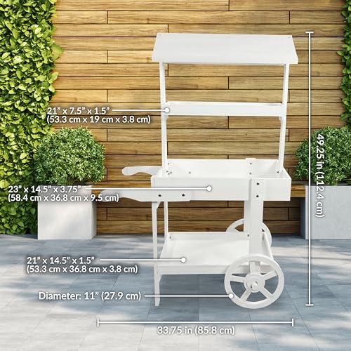 Sunnydaze Flower Cart Display Stand with Wheels, Fir Wood, 49” H, White - color: White