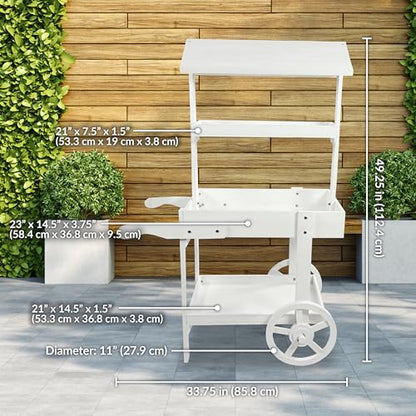 Sunnydaze Flower Cart Display Stand with Wheels, Fir Wood, 49” H, Natural - color: Natural