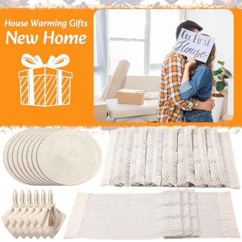 8 Sets Boho Place Mats Set Round Woven Placemats Table Decor
