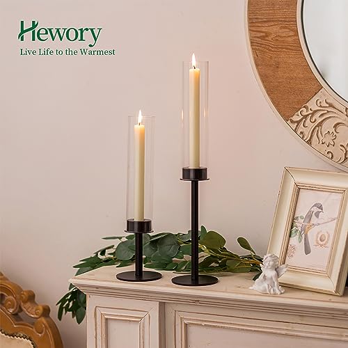 Hewory Black Candlestick Holders: 3PCS Glass Hurricane with Metal Base - color: Black, size: 3pcs