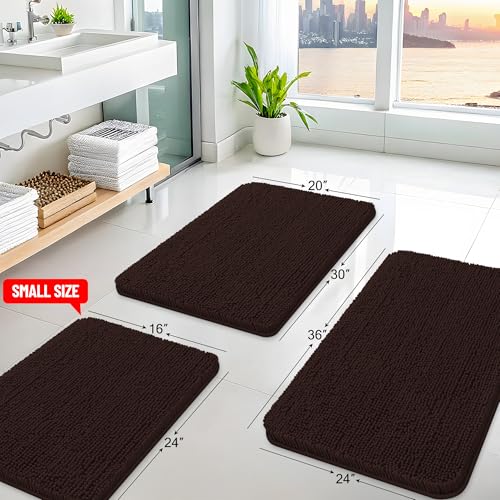 Arotive Bathroom Rugs 30x20, Soft Absorbent Shaggy Chenille Bath Rugs - color: Brown, size: 30" X 20"