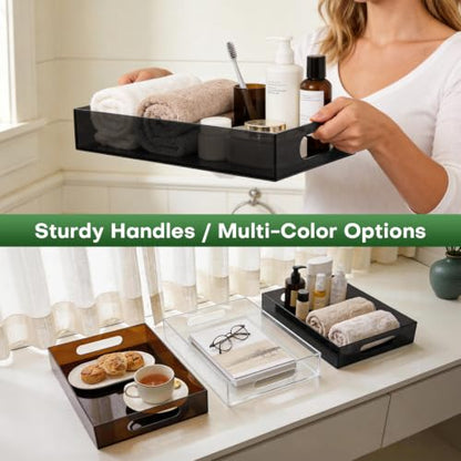 Segbeauty 12x8in Acrylic Coffee Serving Tray with Handles, Black, 3mm Thick - color: Black, size: 12" x 8" x 2"