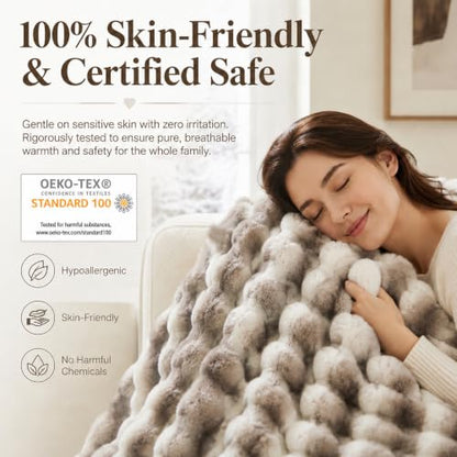 Faux Fur Throw Blanket for Couch, 50"x60" Double-Sided Soft Bubble Blanket - color: Gray Brown, size: Throw 50"x60"
