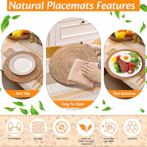 Boho Table Runner and Placemats Set, 6 Sets, Brown, 12x72 - color: Brown, size: 12x72"