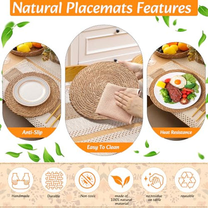 Boho Table Runner and Placemats Set, 6 Sets, Brown, 12x72 - color: Brown, size: 12x72"