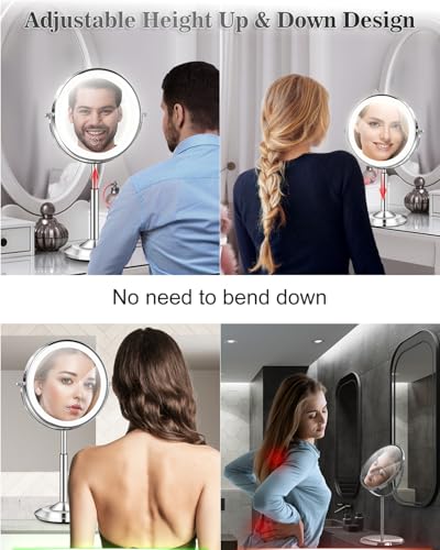 1X/30X 8" Magnifying Makeup Mirror with Lights Height Adjustable for Desk