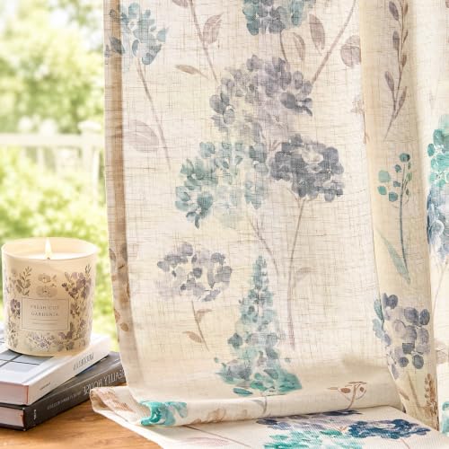 jinchan Floral Linen Curtains 96 Inch Vintage Cottagecore Back Tab 2 Panels - color: Vanya Blue Green, size: 50"W x 96"L (Pack of 2)