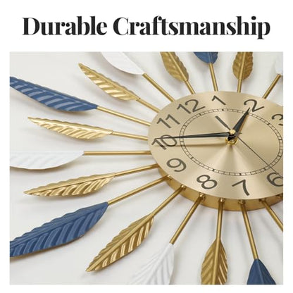 Cuspin 24 Inch Gold Wall Clock Large Mid Century Modern Sunburst Wall Clock - color: Leaf Sunburst, size: Small