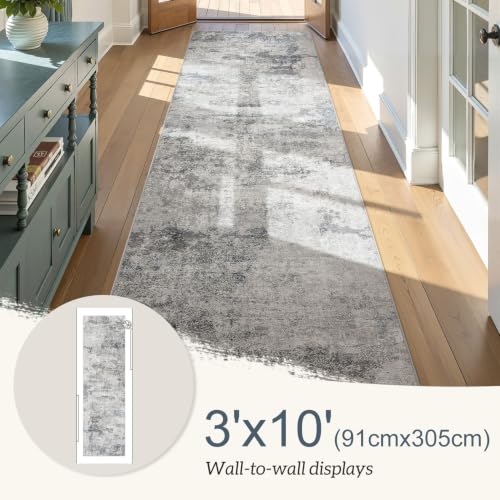 DMOYEST 3x10 Washable Runner Rug for Hallway Abstract Soft Carpet Runner - color: Grey Blue, size: 3' x 10' (Runner)