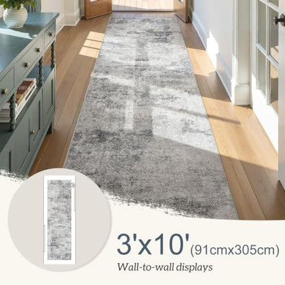 DMOYEST 3x10 Washable Runner Rug for Hallway Abstract Soft Carpet Runner - color: Grey Blue, size: 3' x 10' (Runner)