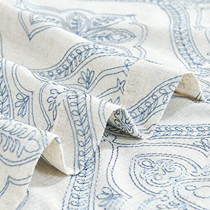 jinchan Boho Floral Linen Curtains 63 Inch Blue on Ecru Grommet 2 Panels - color: Damask Blue, size: 50"W x 63"L (Pack of 2)