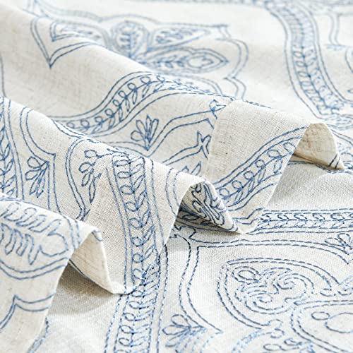 jinchan Boho Floral Linen Curtains 84 Inch Blue on Ecru Grommet 2 Panels - color: Damask Blue, size: 50"W x 84"L (Pack of 2)