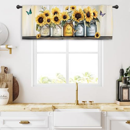 Miyotaa Farmhouse Sunflower Rustic Kitchen Curtain Valance 54W x 18H Rod Pocket Country Rural Quotes Inspirational Positive Window Treatment for Living Room Bedroom Bathroom - color: Yellow Sunflower Quotes, size: 54"W x 18"L (Pack of 1)