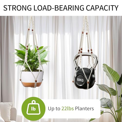 Macrame Plant Hanger - Fits 6-15 Inch Pots, Set of 2, Ivory - color: 43+43 Inch Ivory