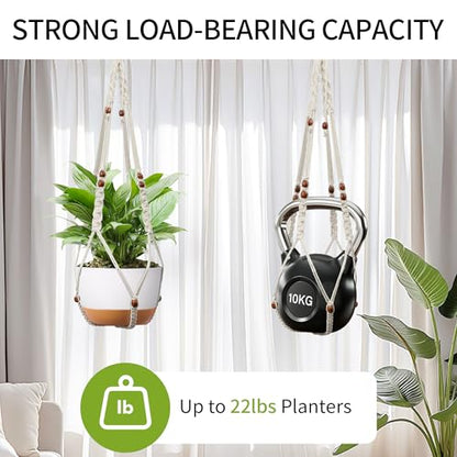 Macrame Plant Hanger - Fits 6-15 Inch Pots, Set of 2, Ivory - color: 43+43 Inch Ivory