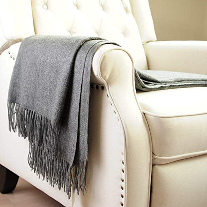 CUDDLE DREAMS Premium Cashmere Throw Blanket with Fringe (Gray) - color: Gray