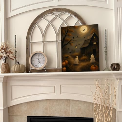 Halloween Wall Art Canvas Print Framed, Ghosts Pumpkins Barn Poster - color: T
