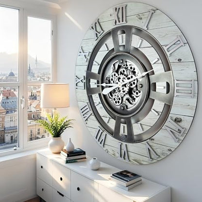 ImprovingLife The Gears Clock Real Moving Gear Wall Clock England Line (White Farmhouse, 36 inches (90 cm)) - color: White Farmhouse, size: 36 inches (90 cm)