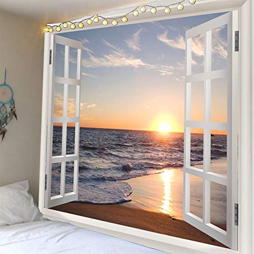 Homiest 3D Ocean Sunset Tapestry, Beach Landscape Wall Decor, 51x59 Inches - size: 59"L x 51"W