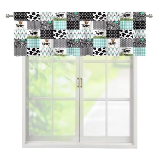 Cute Cow Print Farm Animals Window Valance Honeycomb Stripes Plaid Pattern Short Curtain Rod Pocket for Cafe Dining Room Office Kitchen Bedroom Living Room 54x18in - color: Style-6, size: 54"W x 18"L (Pack of 1)