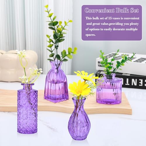 Glass Bud Vase Set of 15, Small Glass Vases for Flowers