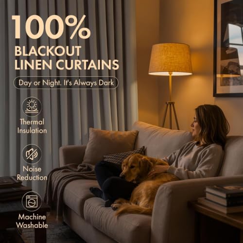 MIULEE Pinch Pleated Blackout Linen Curtains Beige White 2 Panels W50xL102 - color: Beige White, size: 50"W x 102"L (Pack of 2)