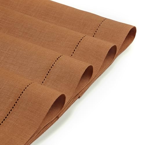 Signature Linen™ by D'Moksha, Rust Placemats Set of 6, 14 x 19 Inch, 100% Pure Linen Table Mats, Hemstitch, Machine Washable Cloth Placemats- Fall, Weddings, Outdoor Hosting - color: Rust, size: Set of 6 (14 X 19 Inch)