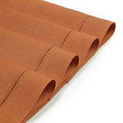 Signature Linen™ by D'Moksha, Rust Placemats Set of 6, 14 x 19 Inch, 100% Pure Linen Table Mats, Hemstitch, Machine Washable Cloth Placemats- Fall, Weddings, Outdoor Hosting - color: Rust, size: Set of 6 (14 X 19 Inch)