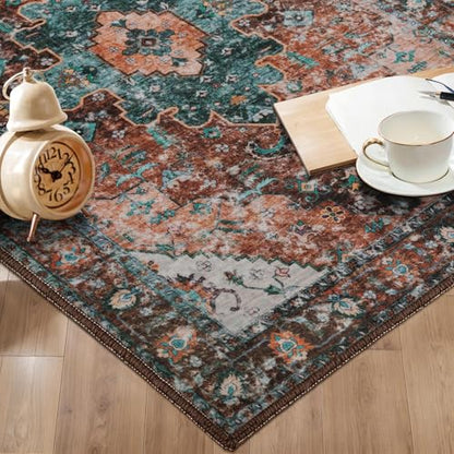 Ciicool 2x6ft Runner Rug,Small Throw Runners for Hallway Kitchen Entryway - color: Brick Red/Dull Teal, size: 2' x 6' (Runner)