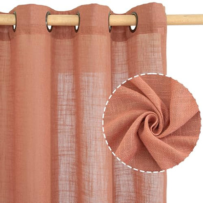LAMIT Terracotta Small Window Linen Curtains 36 inches Long 2 Panels - color: Terracotta, size: 34"W x 36"L (Pack of 2)
